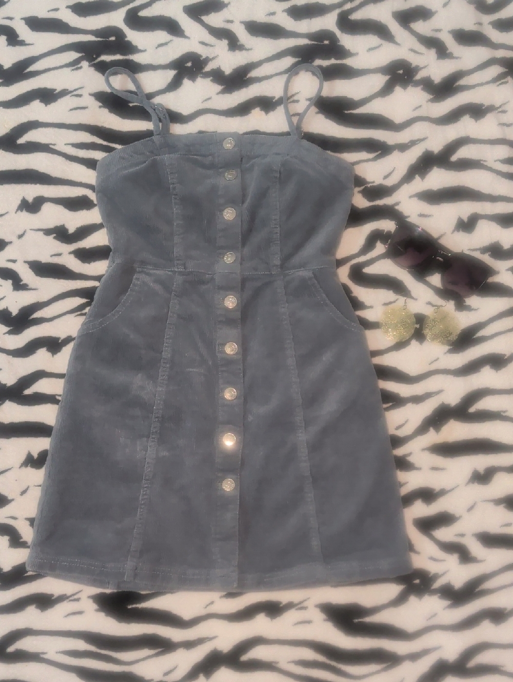 Love Tree Dusty Blue Stretch Corduroy Button Down Dress Size Small